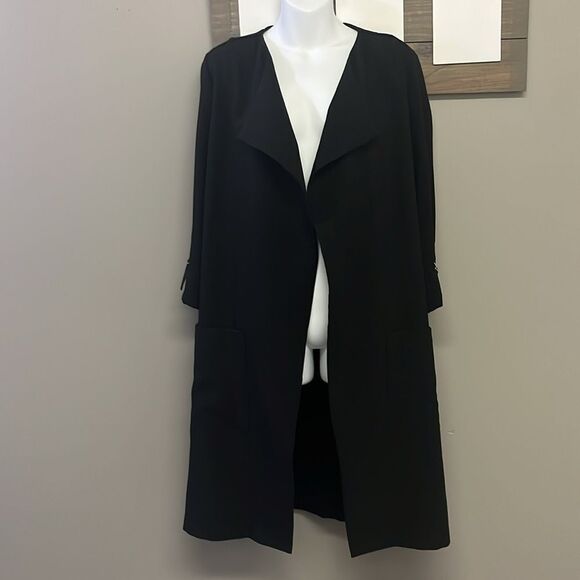 Vici OnTwelfth Women’s Black Pocketed Cascading Open Front Drape Coat- Medium - Picture 1 of 10